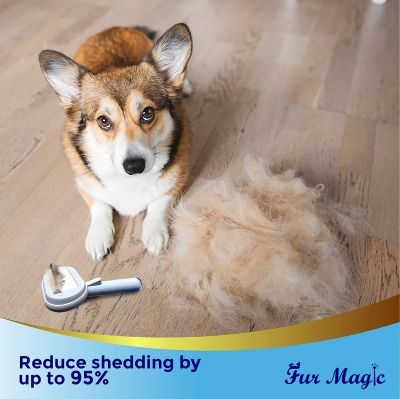 Fur Magic Deshedding Brush, Dematting Tool and Self Cleaning Slicker Brush, 3 in 1 Grooming Kit for Large and Small Dogs and Cats to Reduce Shedding, Blue Blue 3-in-1 Kit
