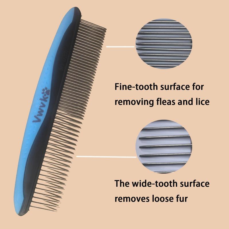 Pet Grooming Combo - Blue Deshedding Brush with Metal Comb, Professional Detangling & Dematting Tool for Long/Matted Fur on Cats and Dogs - PawsPlanet Australia