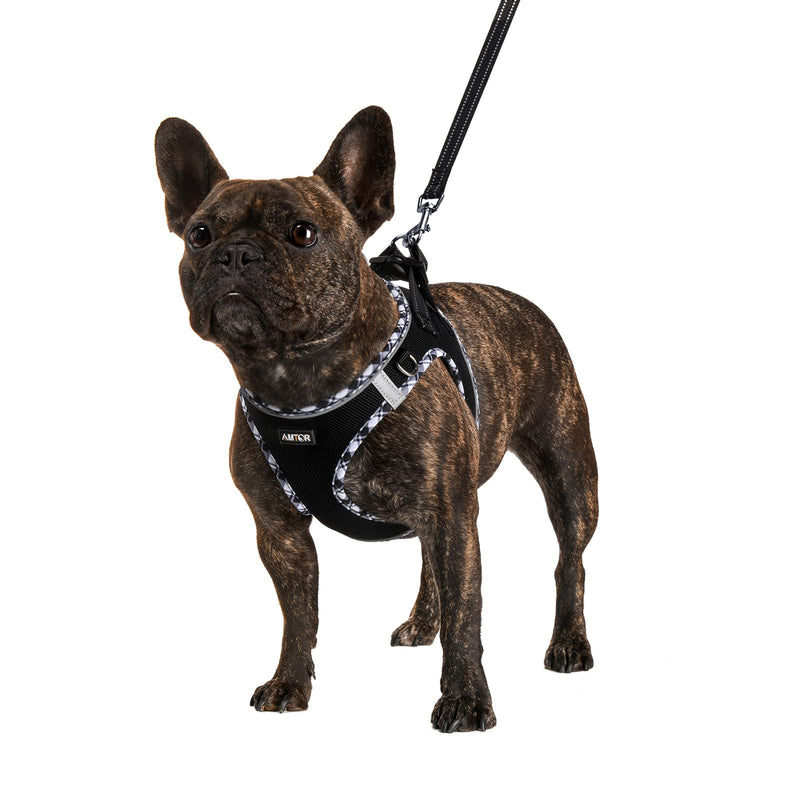 AMTOR Small Dog Harness with Leash Set, No Escape Easy Walk Puppy Harnesses for Training Walking, Step-in Reflective Soft Dogs Vest for XS S Medium Extra-Small Large Sized Dog(S,Black/White checkered) - PawsPlanet Australia