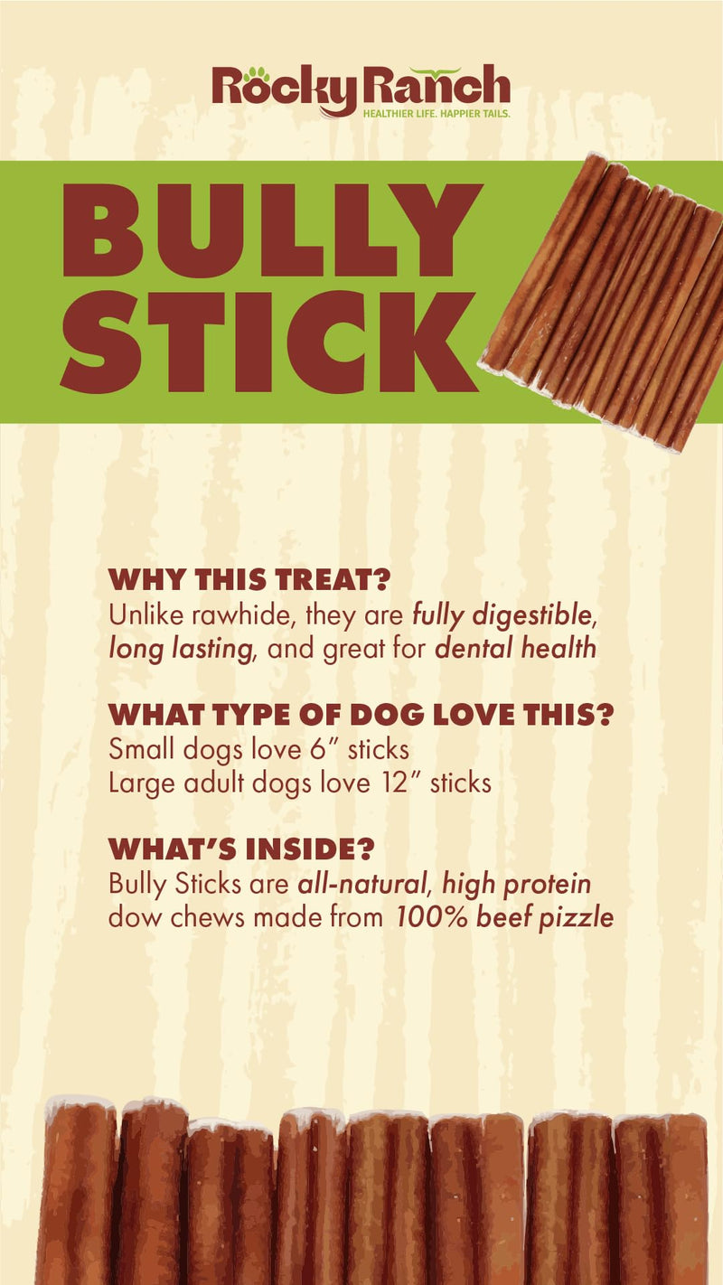 Rocky Ranch, Small Bully Sticks, Beef Flavor, 8 oz, Adult Dog, Natural Chew Treats, Dental Care, High Protein. No additives - PawsPlanet Australia