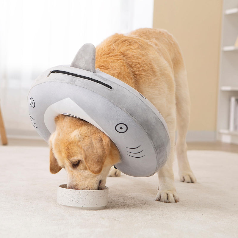 Dog Cone Inflatable Widen Dog Neck Donut Collar, Soft Cone Alternative After Surgery for Large Medium Small Dogs to Stop Licking, Shark, X-Large Grey Shark