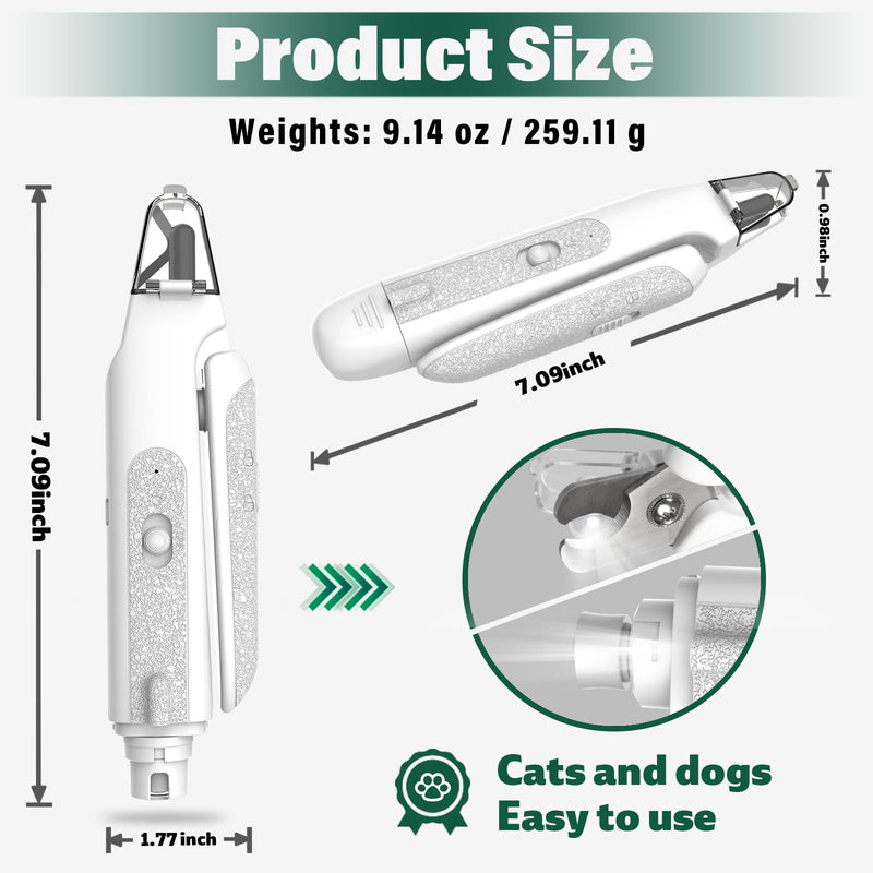 2-in-1 Cat Nail Clippers & Dog Nail Clippers Trimmers for Large Medium Small Dogs Cats Claw Trimmer Quick Sensor and Safety Guard USB Rechargeable with 2 LED Lights Dogs Nail Trimmer White 2th Generation - PawsPlanet Australia