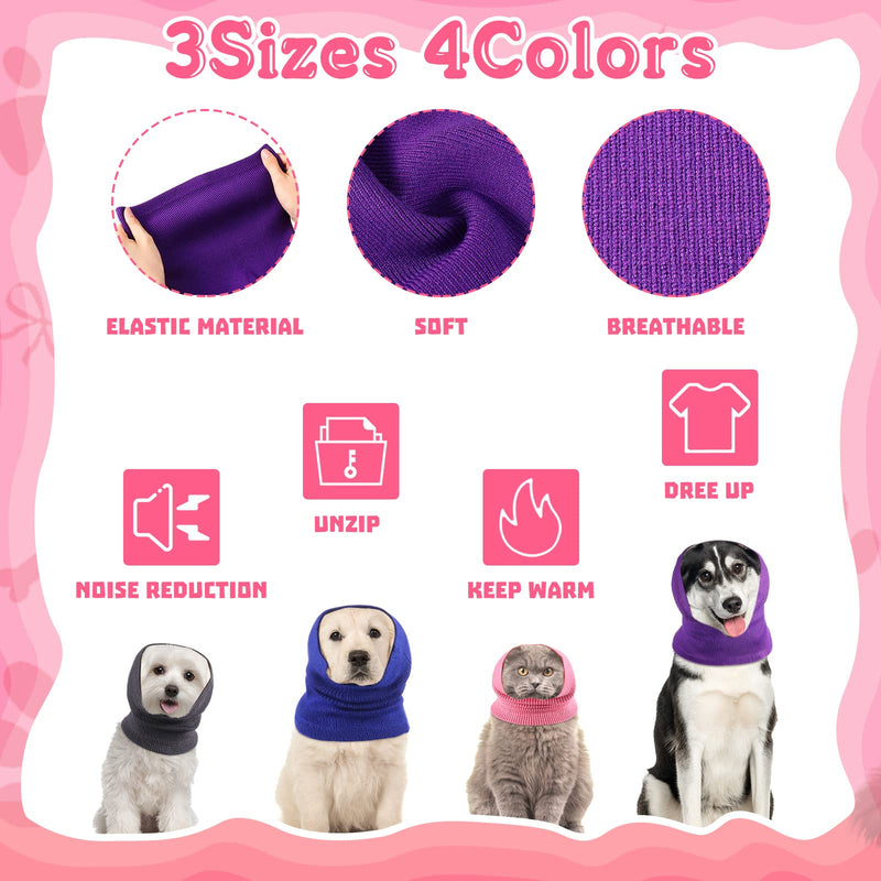 Saintrygo 4 Pcs 3 Size Snoods for Dogs Pet Dog Ear Wrap Cover Dog Sound Proof Ear Muffs for Dogs Barking and Bathing Warm Winter Dog Ear Scarf for Calming Pet(Gray, Pink, Blue, Purple) Gray, Pink, Blue, Purple - PawsPlanet Australia