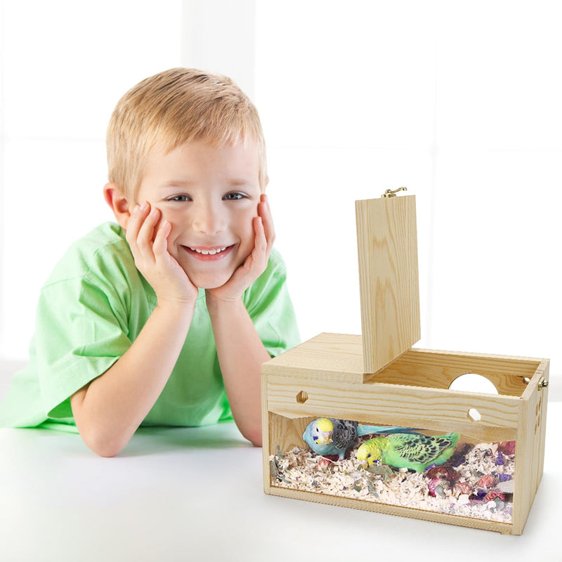 Hiceeden Visual Parakeet Nesting Box, Premium Pine Bird Nest Box with Perch, Transparent Acrylic Bird Cage House Wooden Breeding Box for Budgie, Finch, Lovebirds, Cockatiel, Parrot, 9.8×4.9×5 Inches - PawsPlanet Australia