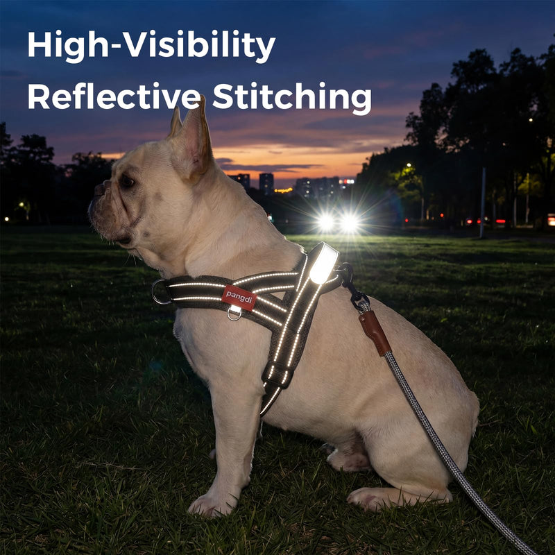 No Pull Dog Harness with Handle, French Bulldog Adjustable Reflective Dog Vest, Breathable Air Mesh Padded Pet Harness with Front Leash Clip for Small Medium Dogs, Black, L Large - PawsPlanet Australia