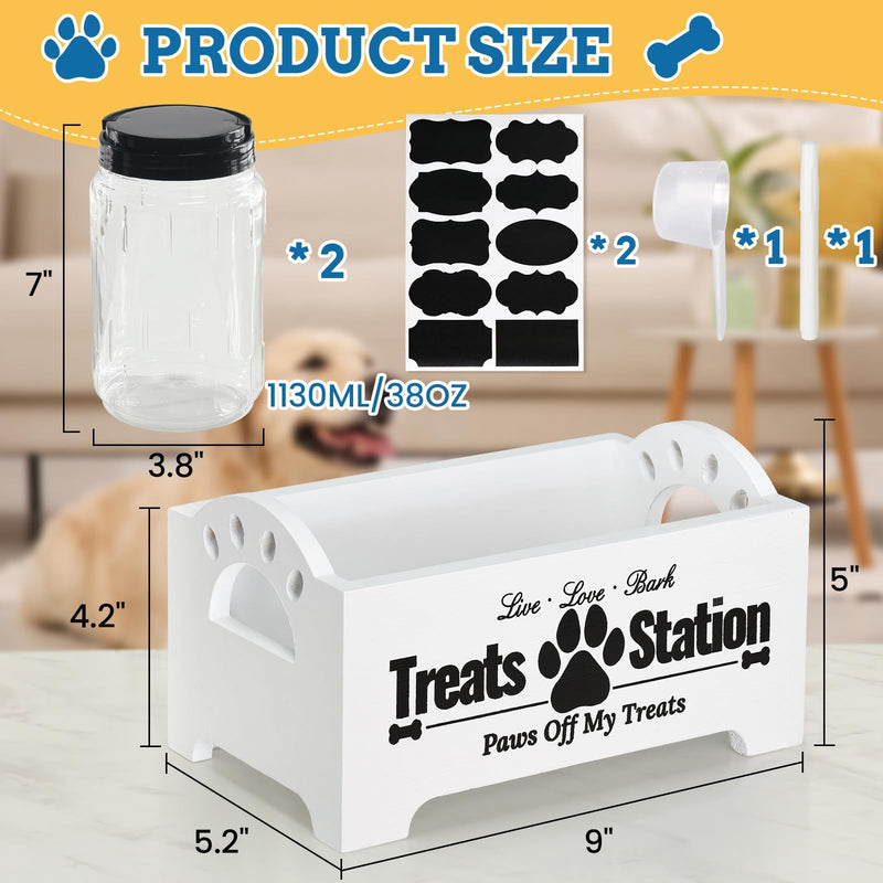 Dog Treat Container Dog Food Container for Dog Food Storage, Farmhouse Cat Food Container Pet Food Storage Organizer, Wood Dog Treat Holder with 2 Plastic Cat Dog Treat Jars, White Cat Treat Container White-2 Plastic Jars - PawsPlanet Australia