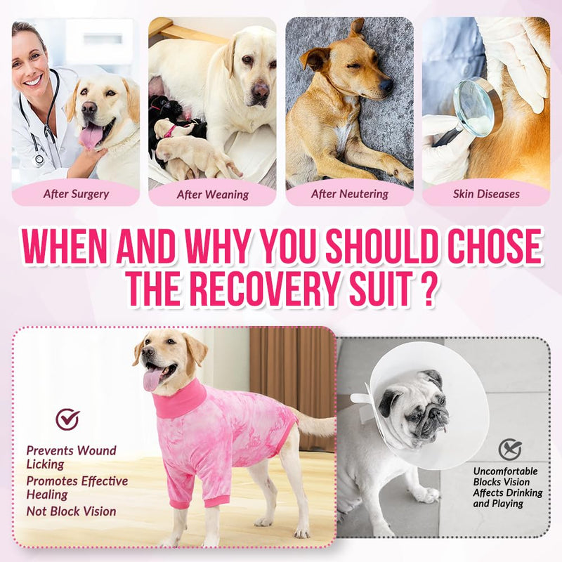 SlowTon Recovery Suit for Dogs - Soft Dog Surgery Suit for Female Male Dogs, Breathable Dog Surgical Recovery Suit After Spayed & Neuter Prevent Licking Onesie E-Collar & Cone Alternative (Pink, XL) XL (Back: 22.8-26", Weight: 57.3-70.6 LB) Pink Tie Dye