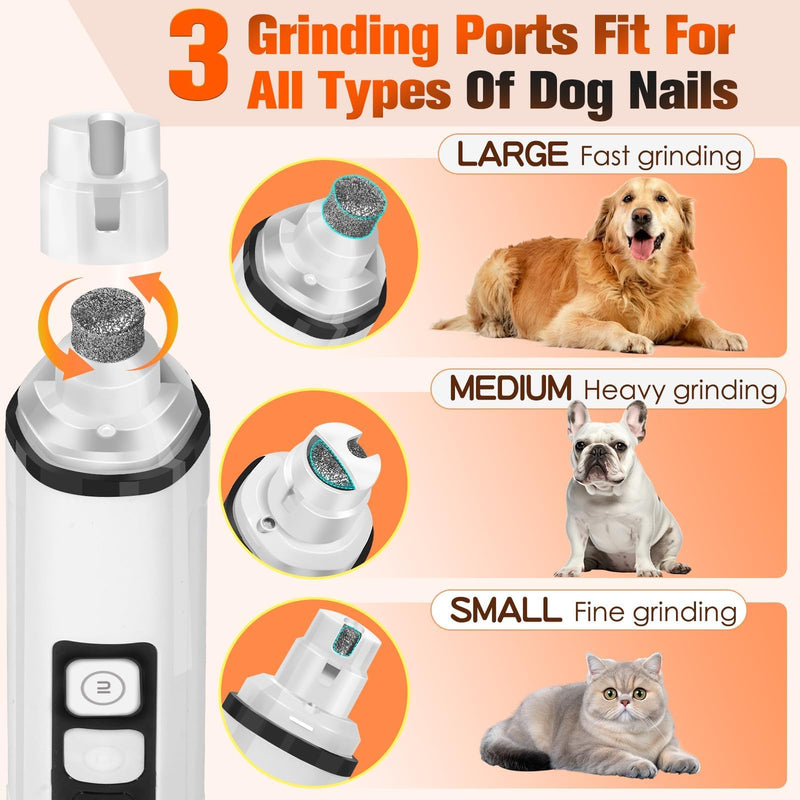 Dog Nail Trimmers Ultra Quiet Electric Pet Dog Nail Clippers Cat Nail Clipper with Led Lights Nail Grinder High Speed Nail File Electric Clippers for Grooming Small, Medium,Large Dogs and Cats (white) White - PawsPlanet Australia