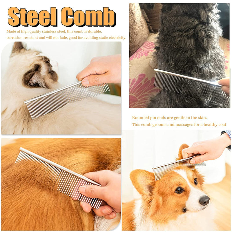 Dog Rake for Undercoat, Long Tooth Dogs Rake Brush & Stainless Steel Shedding Comb, Husky Undercoat Rake Grooming Tool Set for Large Dog Horse Longhair Cat - PawsPlanet Australia
