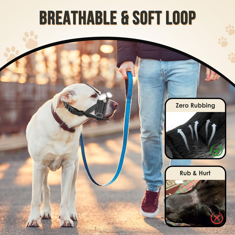 SlowTon Soft Dog Muzzle, Adjustable Padded Nylon Muzzle for Large Medium Dogs Anti Chewing Barking Biting, Allow Dog Pant & Drink（Black,Large Black with Overhead Strap - PawsPlanet Australia