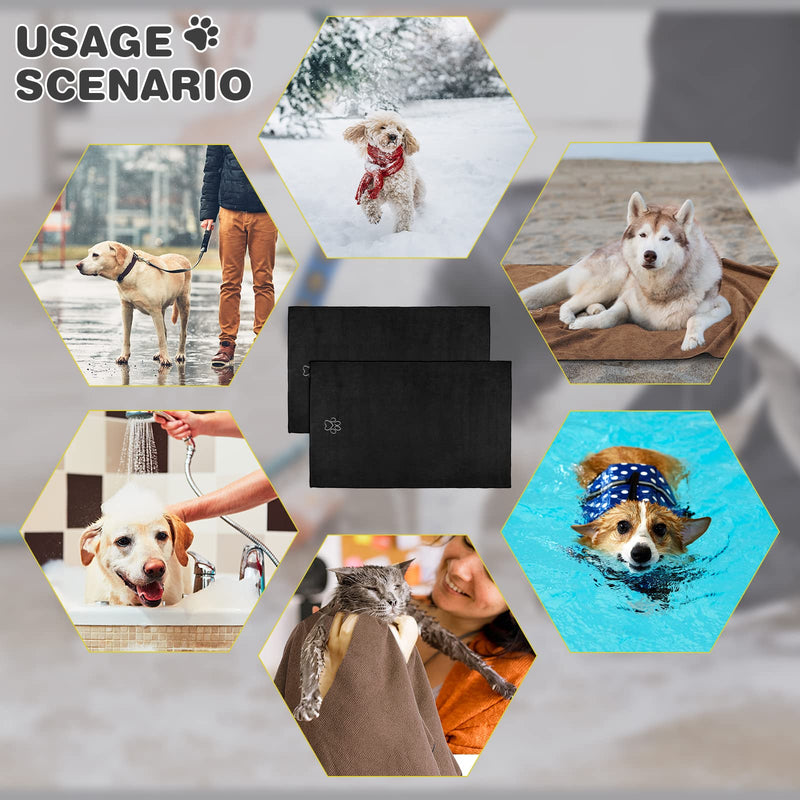 Chumia 4 Pack Dog Towels for Drying Dog Large Microfiber Dog Towels Grooming Towels Absorbent Soft Pet Bath Towels with Embroidered Paw for Small Medium Large Dogs Cats Bathing(Black,16 x 32 Inch) 16 x 32 Inch Black - PawsPlanet Australia