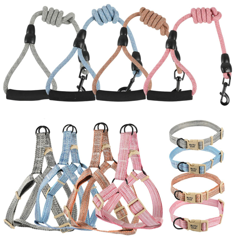 Dog & Cat Harness Set – Adjustable Linen Leash, Collar & Harness – Breathable, Lightweight & Comfortable, Suitable for Small to Medium Pets (Pink, S) Pink