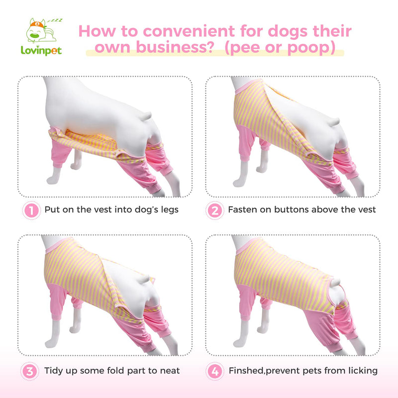 LovinPet Dog Recovery Suit for Large Medium Dogs - Full Coverage Dog's Bodysuit Wound Protective Surgical for Abdominal Wounds After Surgery Anti-Licking Cut-Out Design of Abdomen,Buttons,XXL XXL Pink collar/Yellow - PawsPlanet Australia