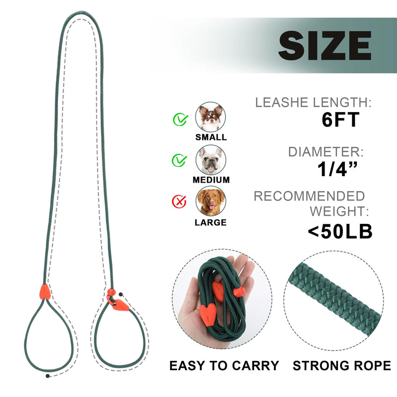 Slip Lead for Dogs Dog Leash Dog Leash for Small Medium Dogs Puppy Leash 6FT 6 Colors Strong Nylon Dog Training Leash No Pull Rope (Green) 6 FT Green - PawsPlanet Australia