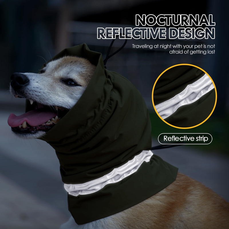 Dog Snood Ear Protectors Dog Ear Muffs Noise Protection Calming Hood Reflective Strip Comfort Waterproof Dog Winter Hat Neck and Ears Warmer Pet Ear Covers for Anxiety Relief and Calming (Green, M) Green