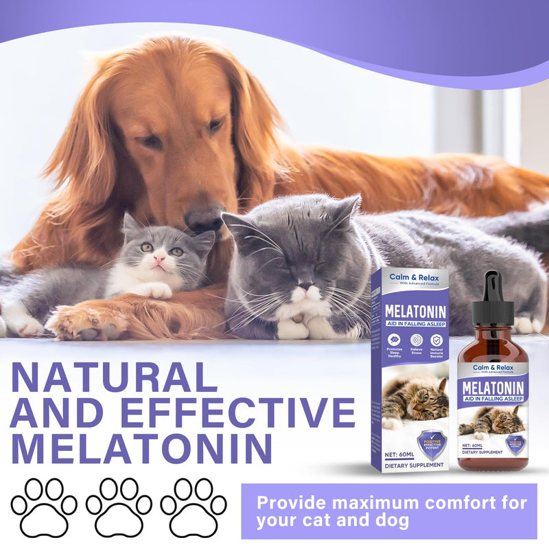 Cat Melatonin, Melatonin for Cats, Natural Cat Calming Drops, Anxiety & Stress Relief, Promote Relaxation & Deep Sleep for Cat & Dog, 60ml - PawsPlanet Australia