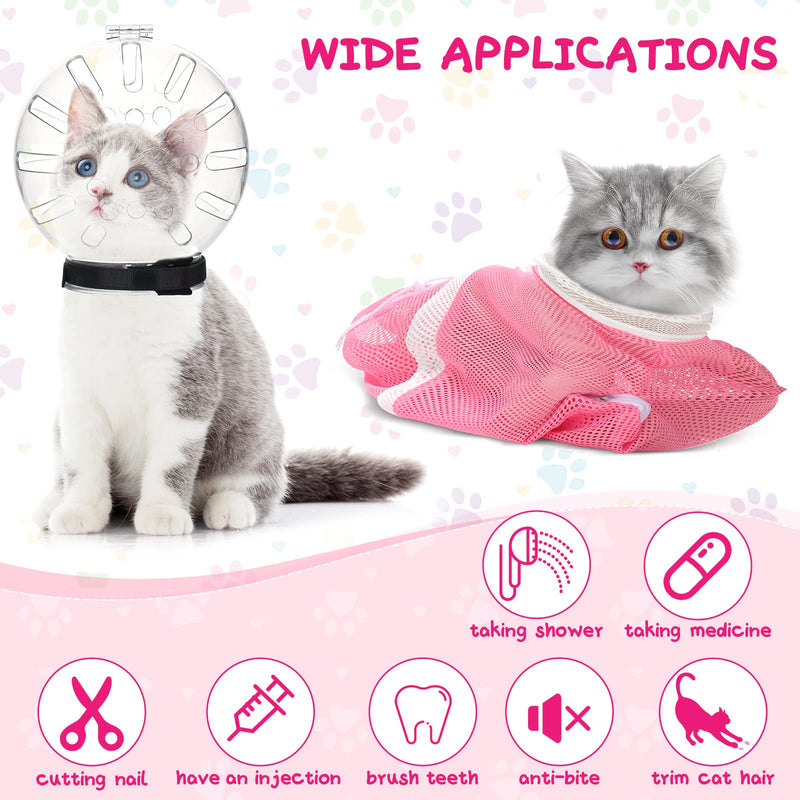 Therwen 8 Pcs Cat Bathing Bag Set Adjustable Pet Shower Net Bag Cat Helmet for Grooming Breathable Cat Muzzle Boots Paw Covers Nail Clipper Nail File Tick Tool Massage Brush Comb Pet Trimming Cleaning - PawsPlanet Australia