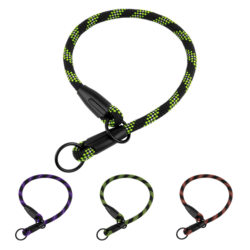 BronzeDog Rope Pro Training Dog Collar Braided No Pull Quick Release Round Lead Collars for Dogs Small Medium Large Puppy (XL - 23.6" Long, Green) XL - 23.6" Long