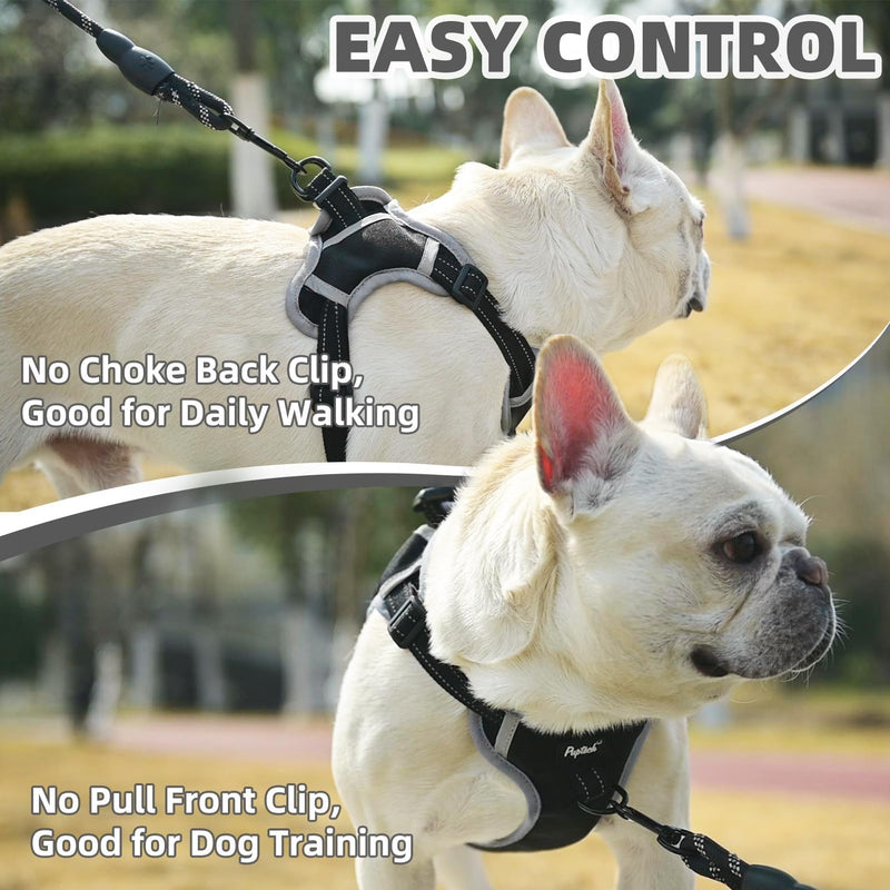 PUPTECK No Pull Dog Harness Small Sized Dog, Adjustable Reflective Escape Proof Easy Control, Comfortable Soft Padded Step in Pet Vest Harness, Black, S S (CHEST: 13"-18") - PawsPlanet Australia