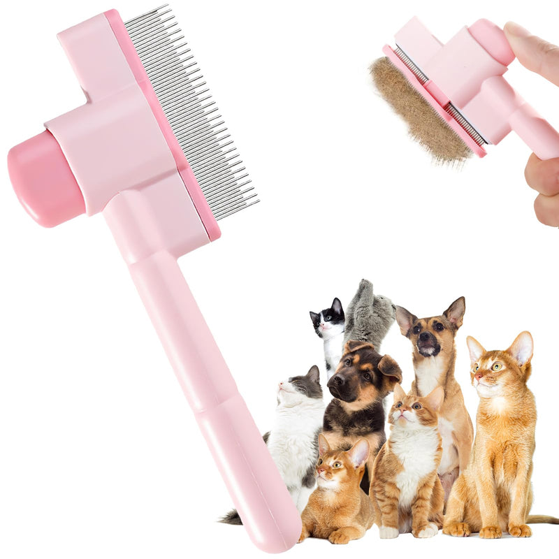 Cat and Dog Comb Pet Hair Removal Tool Flea comb Lice Comb Cat Brush with Release Button Self-cleaning Function, Equipped with Long and Short Stainless Steel Metal Teeth for Hair Removal Pink - PawsPlanet Australia