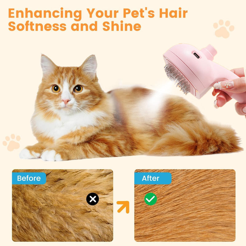 Cat Steam Brush for Shedding with Metal Comb,Deshedding Dog Brush for Long & Short Haired Dogs,Cat Hair Brush for Indoor Cats,Self Cleaning Double Hole Spray USB Rechargeable Grooming Supplies(Pink) Pink