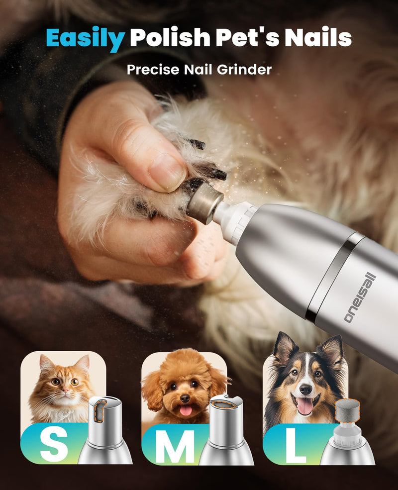 oneisall Dog Clippers Grooming Kit 4 in1,Low Noise Dog Paw Trimmer,Cordless Quiet Pet Shaver Trimmer Nail Grinder for Dogs and Cats