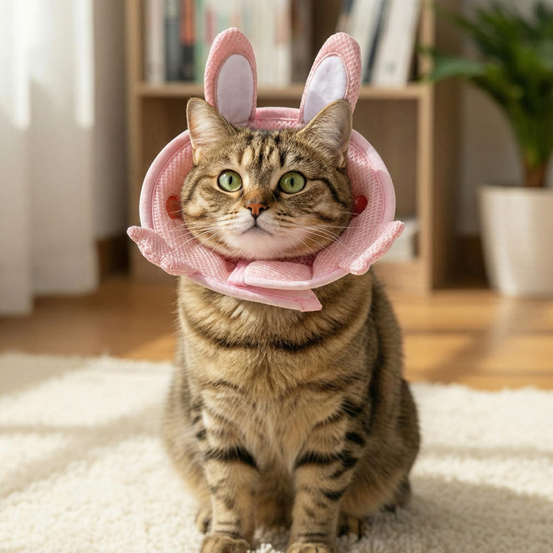 Nogeqi Soft Cone for Cats, Cute Rabbit Shape Cat Donut Collar, Adjustable Pink Cat E Collar, Lightweight Cats Cones to Stop Licking, After Surgery for Pets Small Dogs Kittes(M)