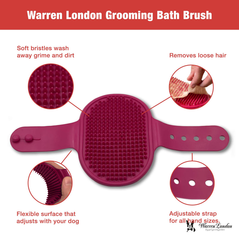 Warren London 2-in-1 Bath & Groom Brush for Dogs & Cats – Red Silicone Scrubber & Applicator for Shampoo, Hydrating Butter or Leave-In Conditioner – Gentle Massaging Grip - PawsPlanet Australia