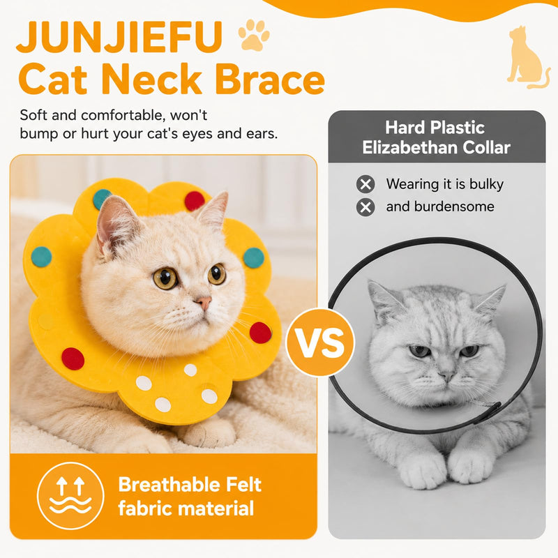 5 pcs Cat Neck Brace, Soft Protective Collar for Cats After Surgery, Adjustable Anti-Lick Collar for Wound Healing, Scratch Protection and Recovery