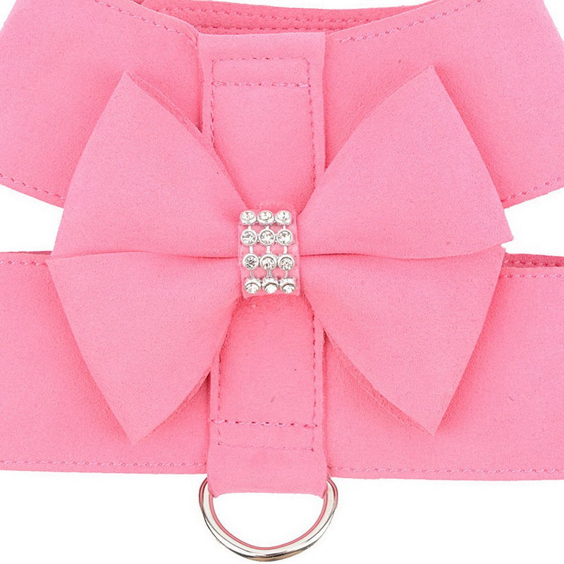 Zunea Pet Dog Vest Harness for Small Dog Girl Bow Tie No Pull Soft Suede Leather Puppy Harness Leash Set Adjustable Bling Rhinestone Cat Kittens Harnesses Escape Proof for Walking Running S (Neck: 10"; Chest: 12",for 3-5 lbs) Pink