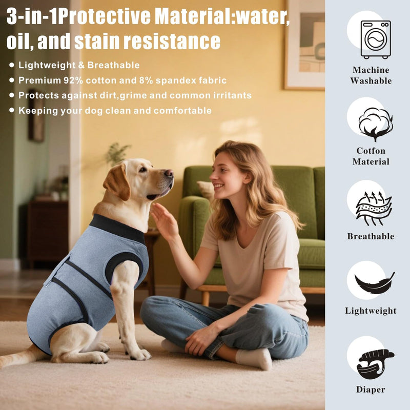Dog Surgery Recovery Suit, Dogs Onesie Suits Female Spay and Male Neuter E-Collar Pet Bodysuit for Post-Op Care Soft Dog Surgical Cone Alternative Prevent Licking Wounds Shirt (Grey, XL) Grey