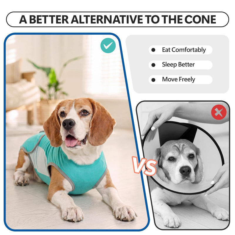 Dog Surgery Suit, Full Abdominal Coverage Dog Suit after Spay Surgery, Anti-Licking Body Suit with Back Zipper, Alternative to Cone, Recovery Onesie for Female & Male Dogs, Aqua Blue S
