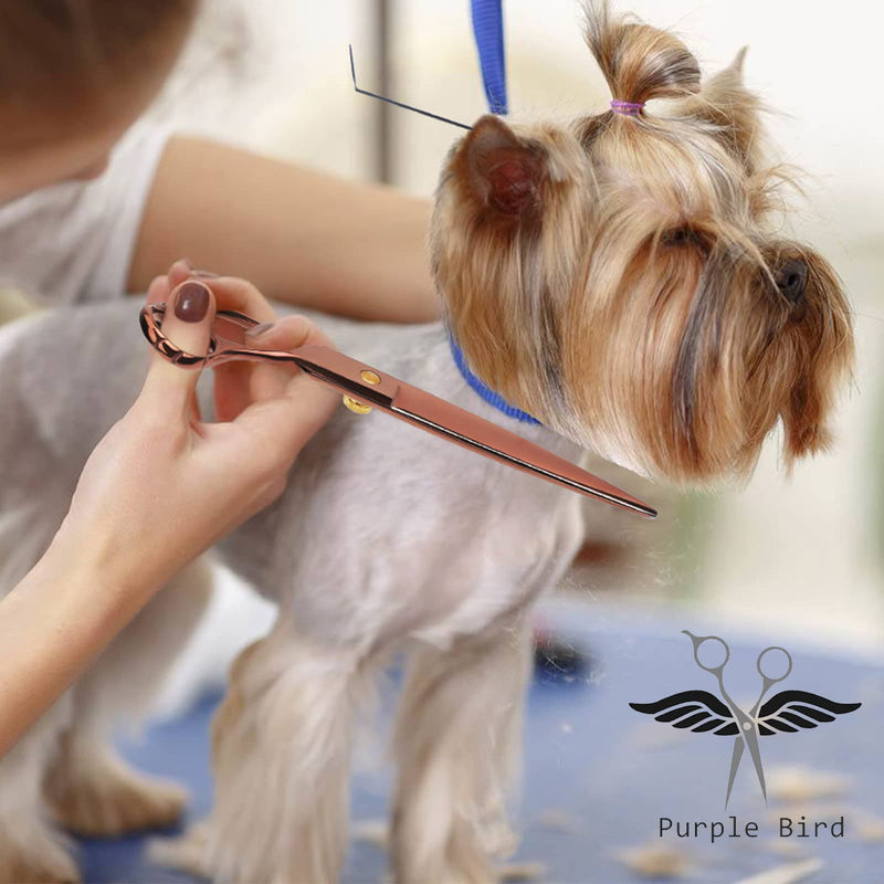 PURPLEBIRD 7.5 Inch Straight Dog Grooming Scissors Pet Cutting Shears Professional with 4 Holes Safety Noiseless Blunt Tip Trimming Shearing for Dogs Cats Japanese Stainless Steel Bronze 7.5in Cutting - PawsPlanet Australia
