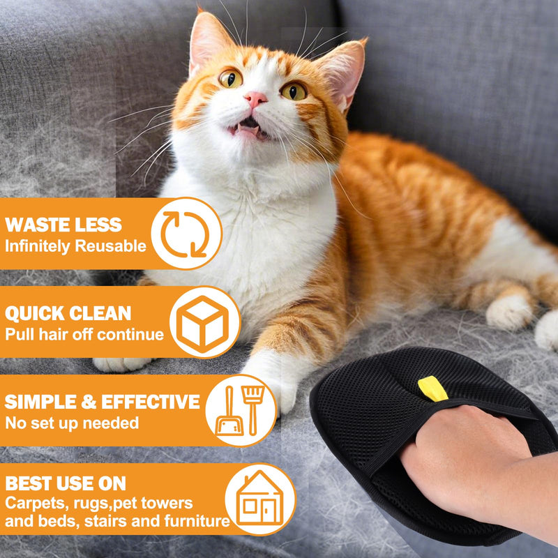 Palksky Pet Hair Removal Tool 2Pack, Reusable Static Removal Gloves, Double-Sided Grooming Gloves for Pets, Removes Pet Fur Hair for Carpets, Couch, Pet Bed, Cat Tree, Furniture & Rug - PawsPlanet Australia