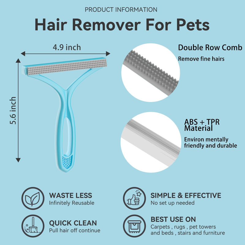 Pet Hair Remover, Dog and Cat Hair Remover, Wool Hair Remover, Carpet Rake for Pet Hair Removal, Carpet Rake, Pile Brush, Hand Shaver for Carpets, Car Cushions, Sofas, Pet Beds, Furniture & Rug Blue 2 - PawsPlanet Australia