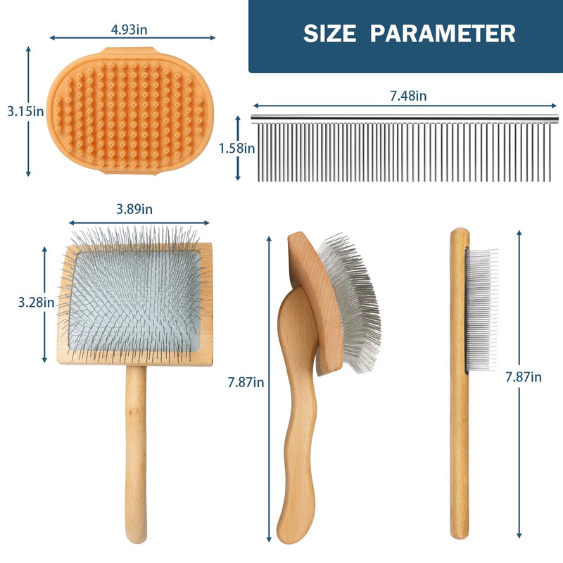 Slicker Brush for Dogs, Professional Dog Grooming Brush for Golden Doodle & Poodle - Deshedding Dog Brush for Medium or Long Haired Dogs, Remove Tangles, Knots and Mats (4PCS, Wooden, Large) - PawsPlanet Australia