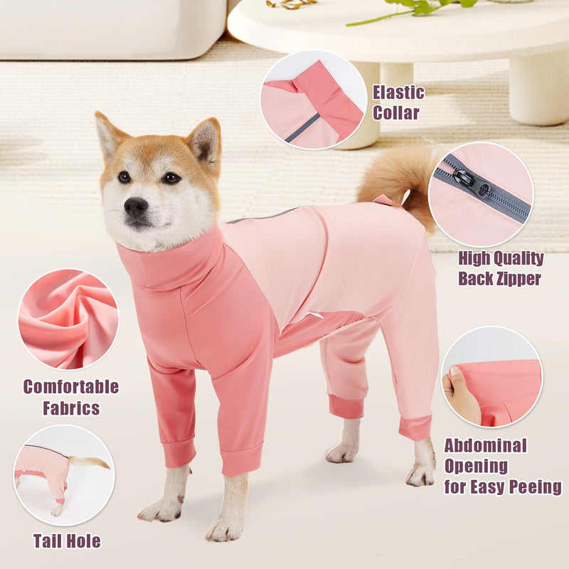 Dog Recovery Suit for Surgery Dog Onesie for Female and Male E-Collar Alternative Anti Shedding Pajamas Long Sleeve Claming Bodysuit Pink XL - PawsPlanet Australia