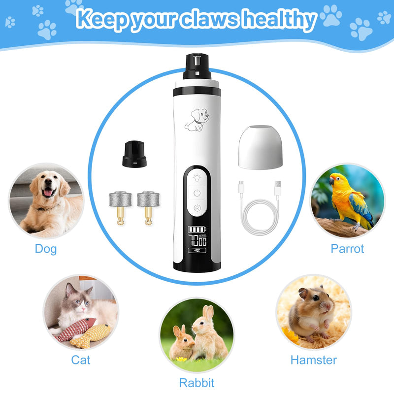 Dog Nail Grinder with Dual LED Lights & LCD, 3-Speed Quiet Pet Nail Trimmer (<40dB), Safe Painless Electric Nail File for Dogs & Cats