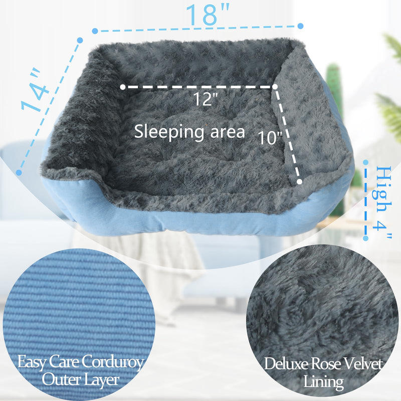 Doggie Beds for Small Dogs Washable Rectangle Kitten Beds for Indoor Kittens 18"X14",Small Size Kitty Calming Sofa Extra Cozy Anxiety Pet Sherpa Cat Bed Anti Slip Plush Couch for Puppy,Blue 18"L x 14"W x 4"Th Blue - PawsPlanet Australia