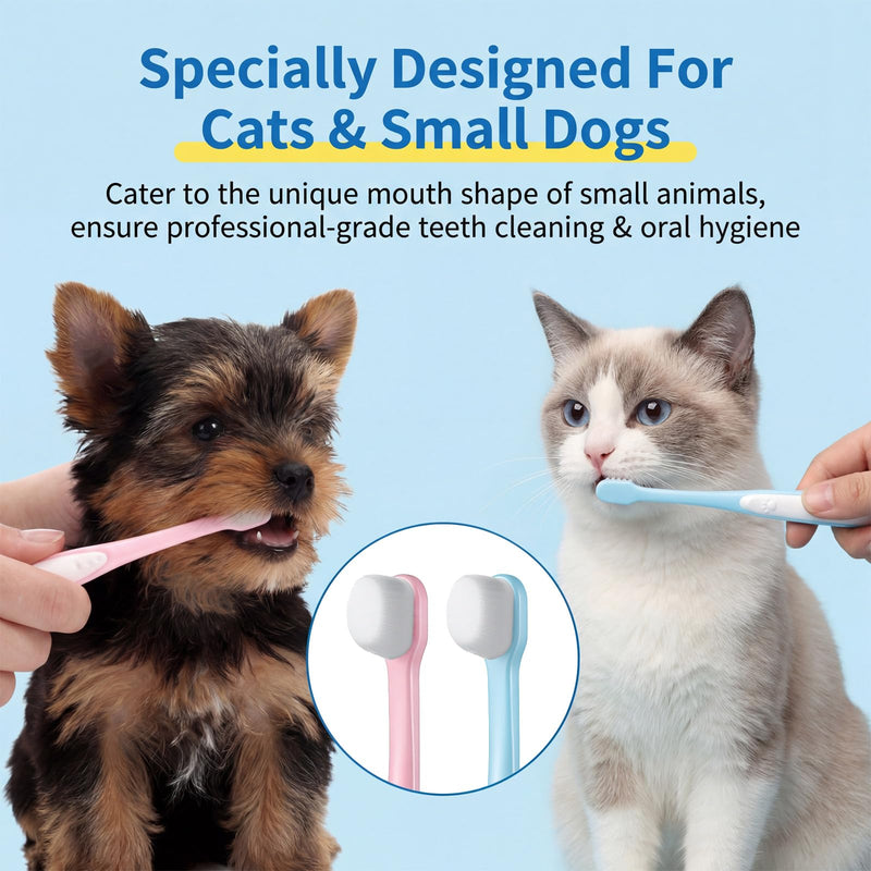 2 Pcs Puppy Toothbrush, Ultra Soft Mini Head Toothbrush for Small Dogs & Soft Dog Toothbrushes, Deep Dental Cleaning for Puppies, Kittens & Tiny Pets (Light Blue + Pink) Light Blue + Pink