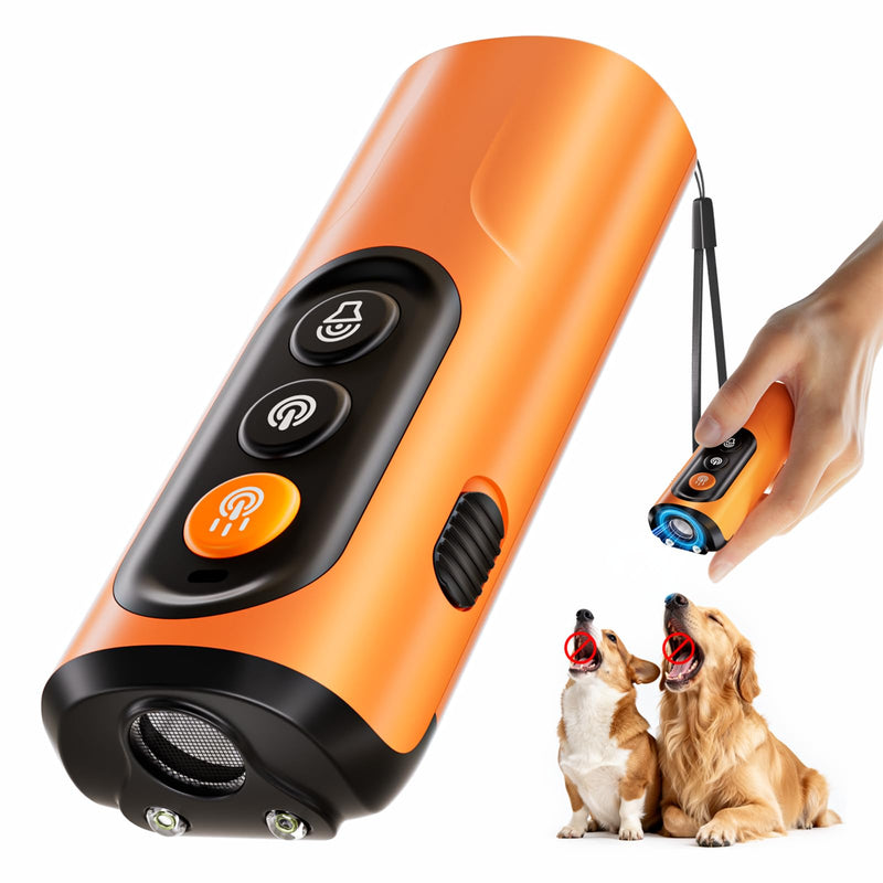 Dog Bark Deterrent Device & Anti Barking Device for Dogs, 50FT Ultrasonic Dog Trainer - Silent to Humans, Safe, Humane, Long-Lasting Rechargeable Orange Handheld with LED, Indoor/Outdoor