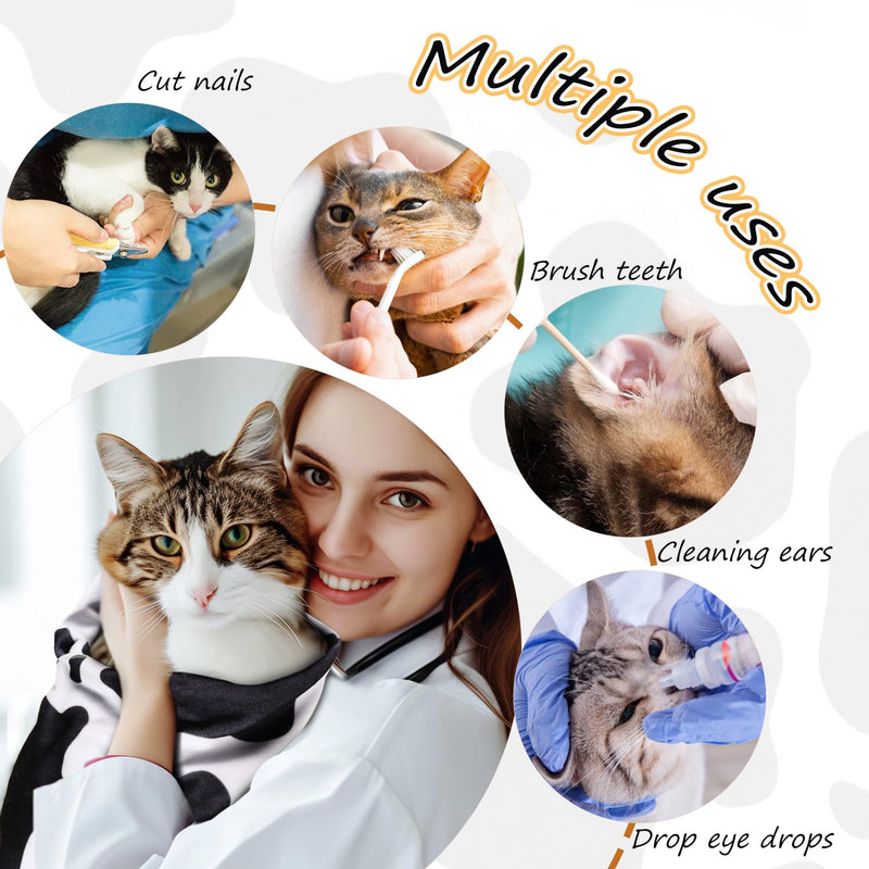 Cat Wrap for Grooming, Cute Pattern Strong Self-Adhesive Anti-Scratch Adherent Cat Wrap Multifunctional Swaddle Wraps Grooming Wrap Cat Restraint for Cutting Nail Clipping Practical Cat Supplies - PawsPlanet Australia