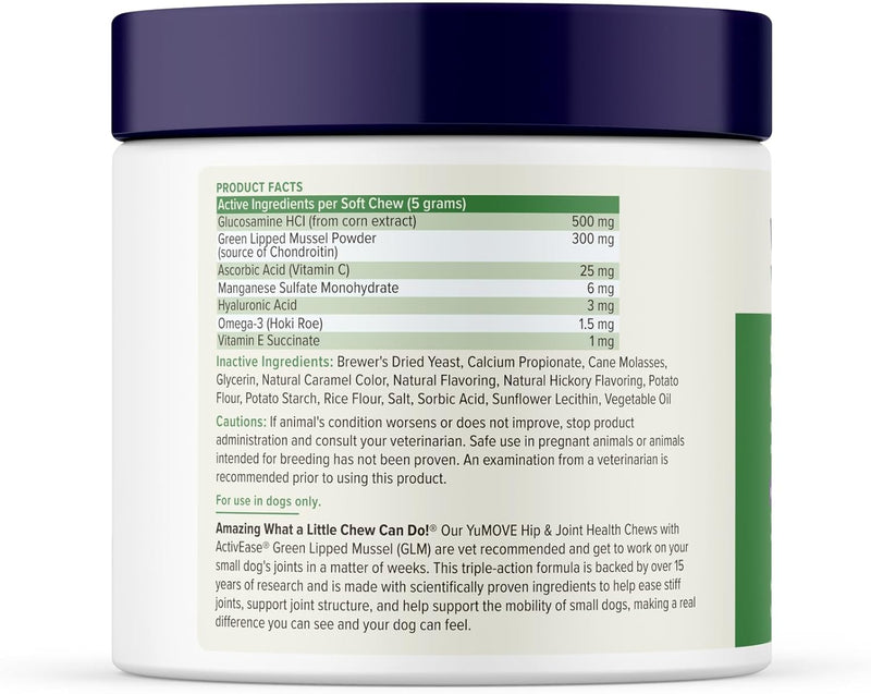 YuMOVE Hip & Joint Supplement for Dogs - Glucosamine, Green Lipped Mussel, Hyaluronic Acid & Omega 3 Supports Mobility, Flexibility & Joint Comfort - 60 Chews (Small/Medium Dogs) - PawsPlanet Australia