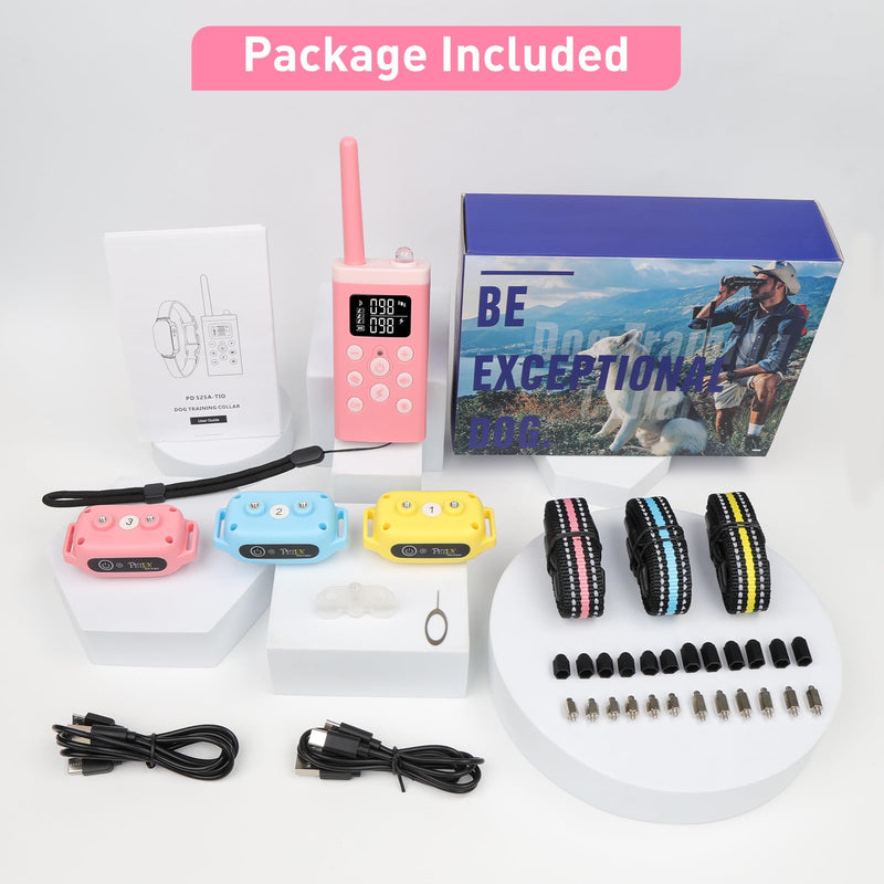 PetJoy Dog Bark Collar with Remote, Shock Collar for Large Dogs 3 Pack, Bark & Shock Collar Combo, Automatic Bark Collar - Auto Mode with 5 Sensitivity Levels Pink - PawsPlanet Australia