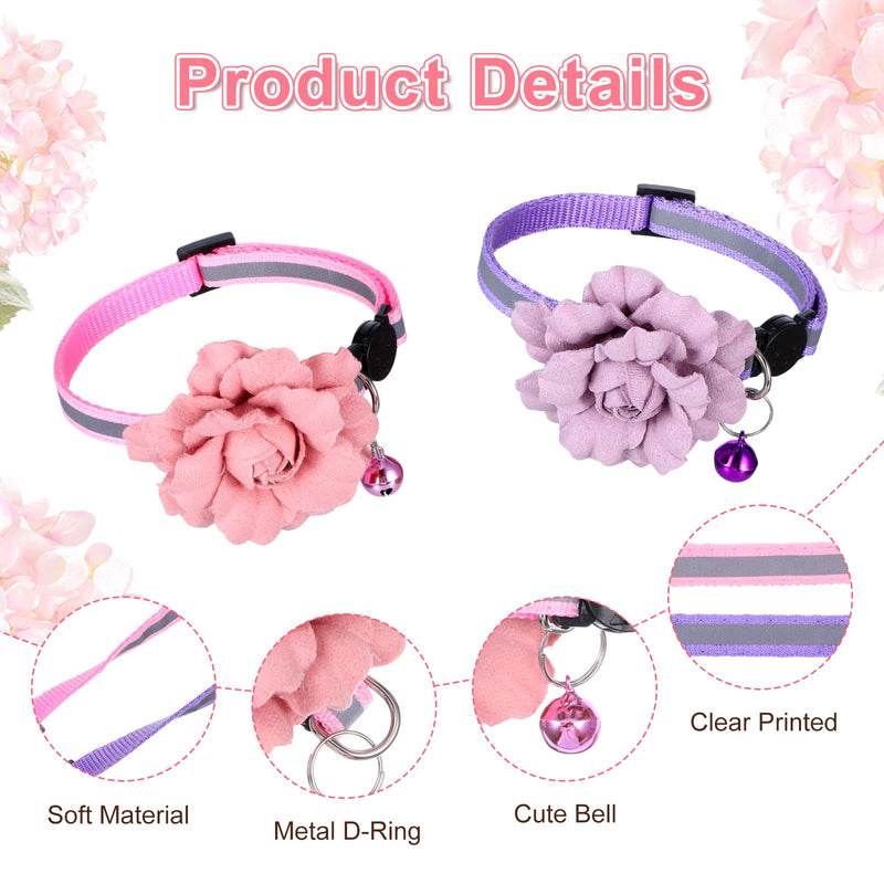 2 Pack Girl Cat Collar, Cute Flower Cat Collars, Flexible Adjustable Floral Cats Bowtie Collar, Removable Kitten Collars with Bells for Boys Girls Cats Puppies Small Pets, Purple Pink - PawsPlanet Australia