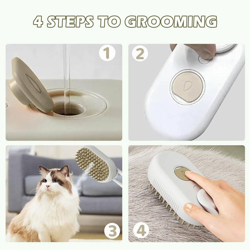 Cat Steam Brush for Shedding, 2025 Upgrade 4 in 1 Steam Pet Groomer Brush for Cleaning, Shedding, Grooming, Massage, Multifunctional Hair Removal Comb for Pet White - PawsPlanet Australia