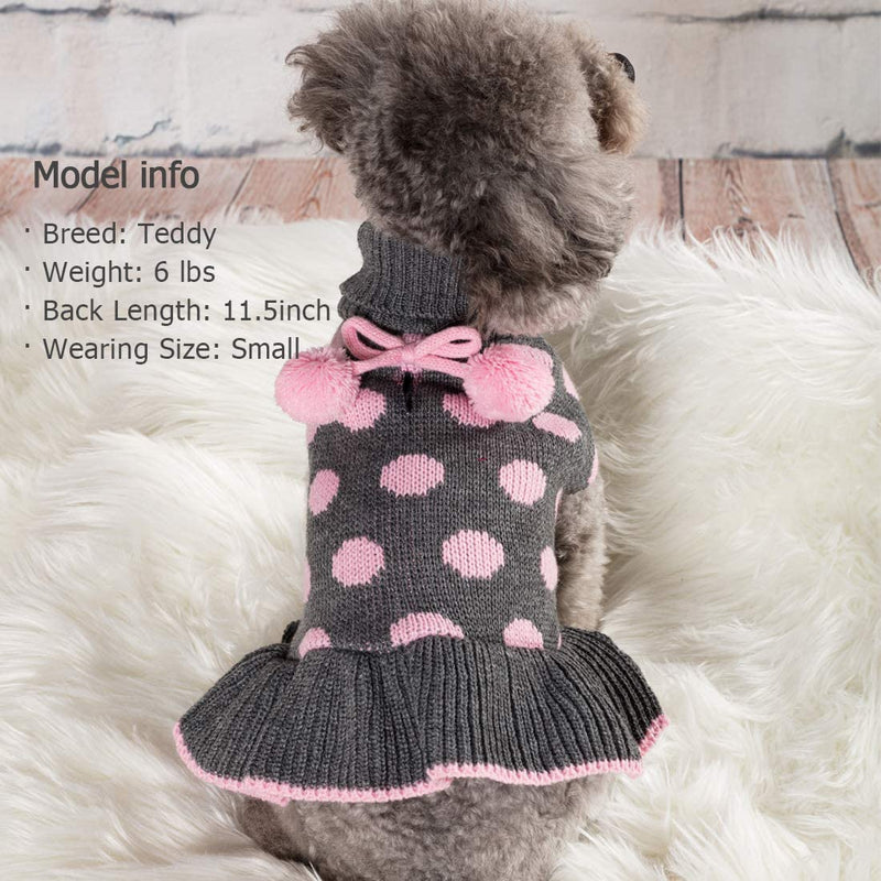 KYEESE Dog Sweaters with Leash Hole for Small Dogs Turtleneck Dog Sweater Dress for Girl Polka Dot Knit Pullover Doggie Sweater Warm Pet Sweater Medium (6-13lbs) 01# Polkadot (Grey) - PawsPlanet Australia