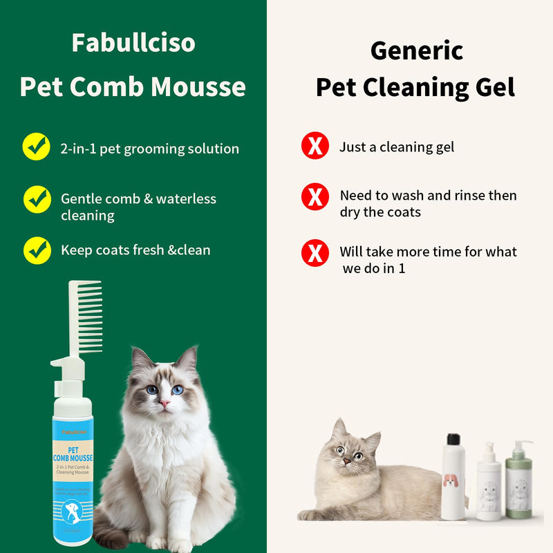 2-in-1 Pet Grooming Kit, Gentle Comb and Waterless Cleaning Mousse for Dogs and Cats, No-Rinse Foam for Fresh-Smelling, Soft, Tangle-Free Coats