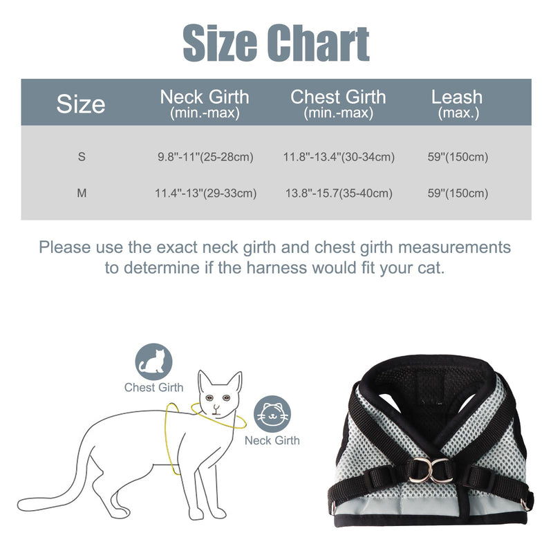 Cat Harness and Lead Set, Escape Proof Kitten Harness with Cat Leash, 16.4 Ft / 5 M Automatic Retractable Cat Lead for Garden, Reflective Adjustable Soft Vest for Small Cat Walking (Grey, S) Grey - PawsPlanet Australia