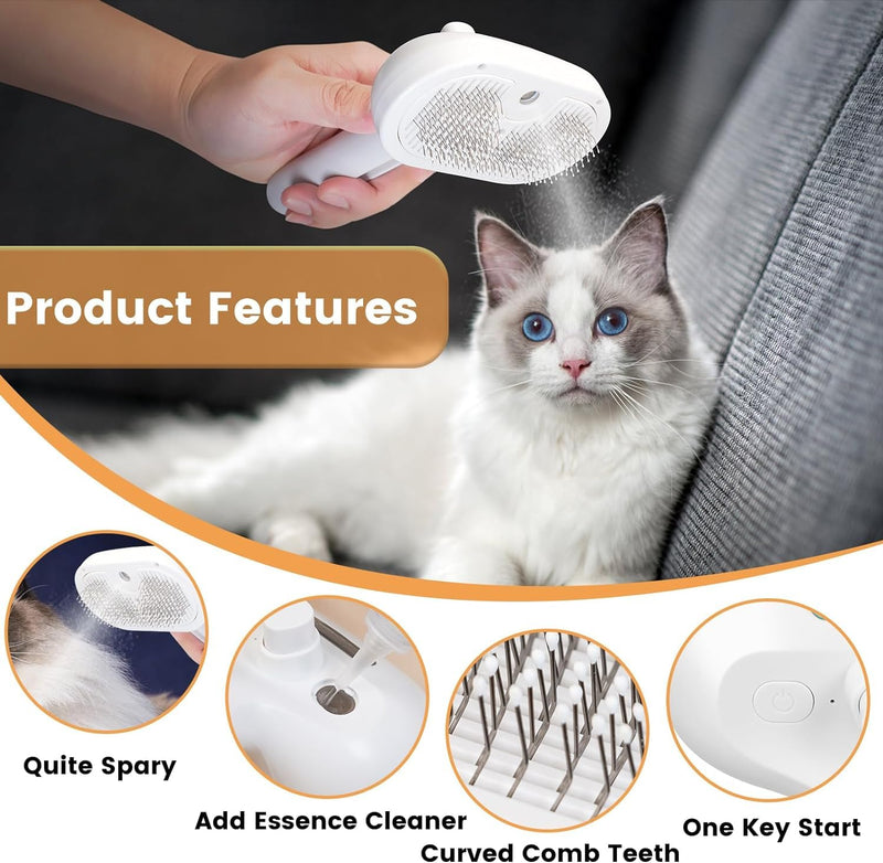 Cat Steam Brush 3 in 1 Pet Hair Grooming Brush with Steam and Release Button for Indoor Cats Pets Dogs Hair Removal Shedding M-1 - PawsPlanet Australia